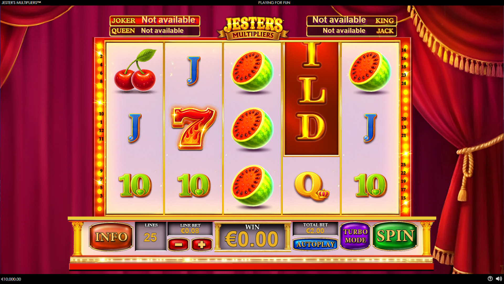 Jester's Multipliers slot gameplay reels
