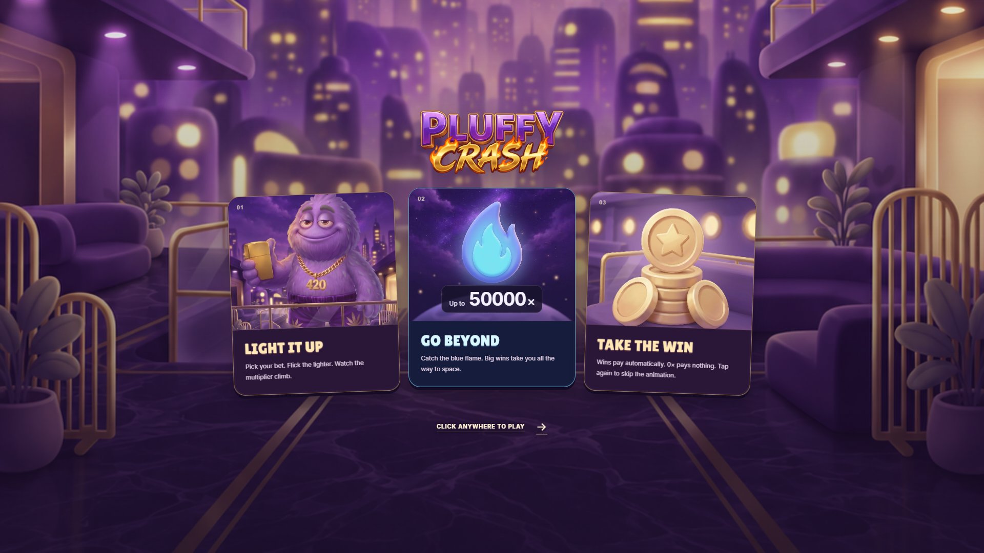 Pluffy Crash slot intro screen