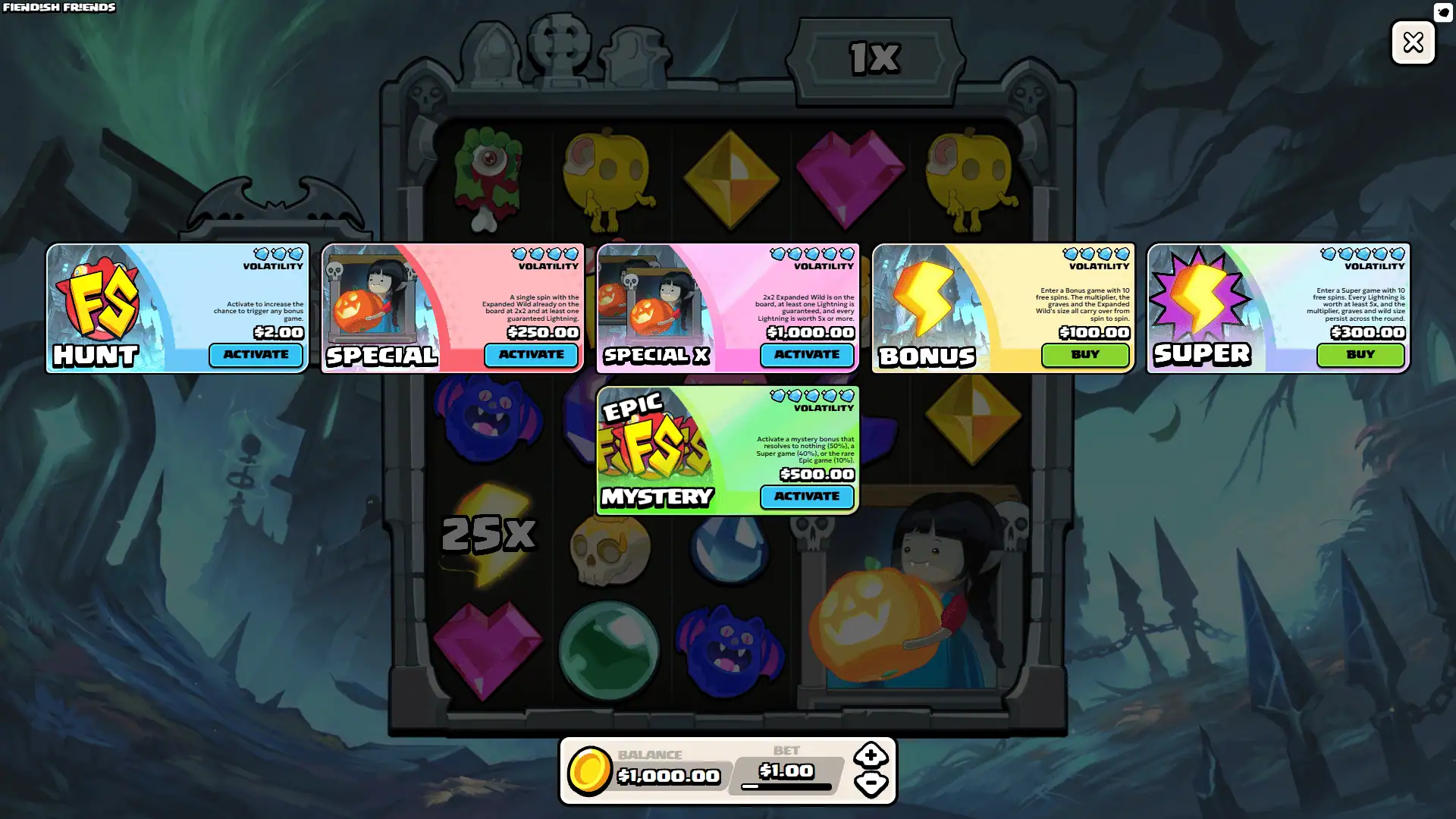 Fiendish Friends bonus buy menu