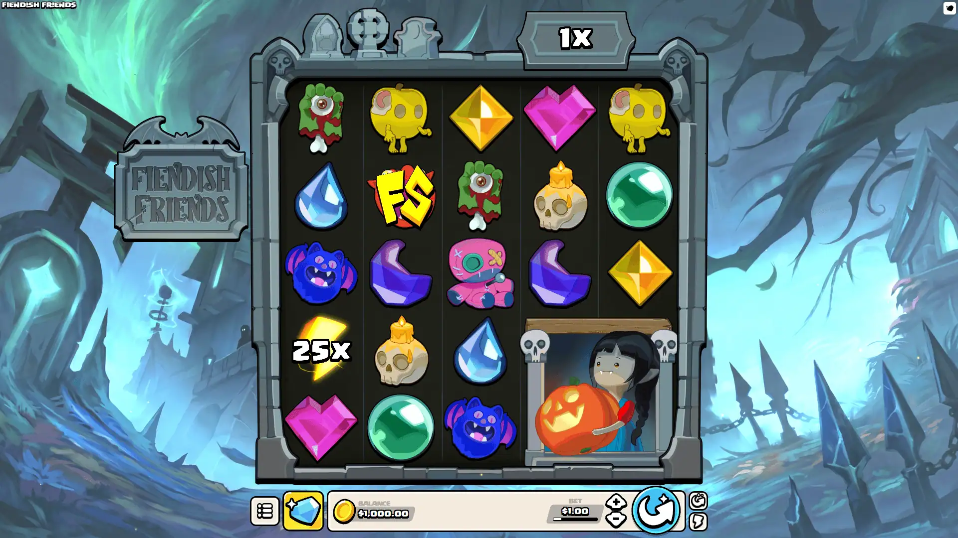 Fiendish Friends slot gameplay reels