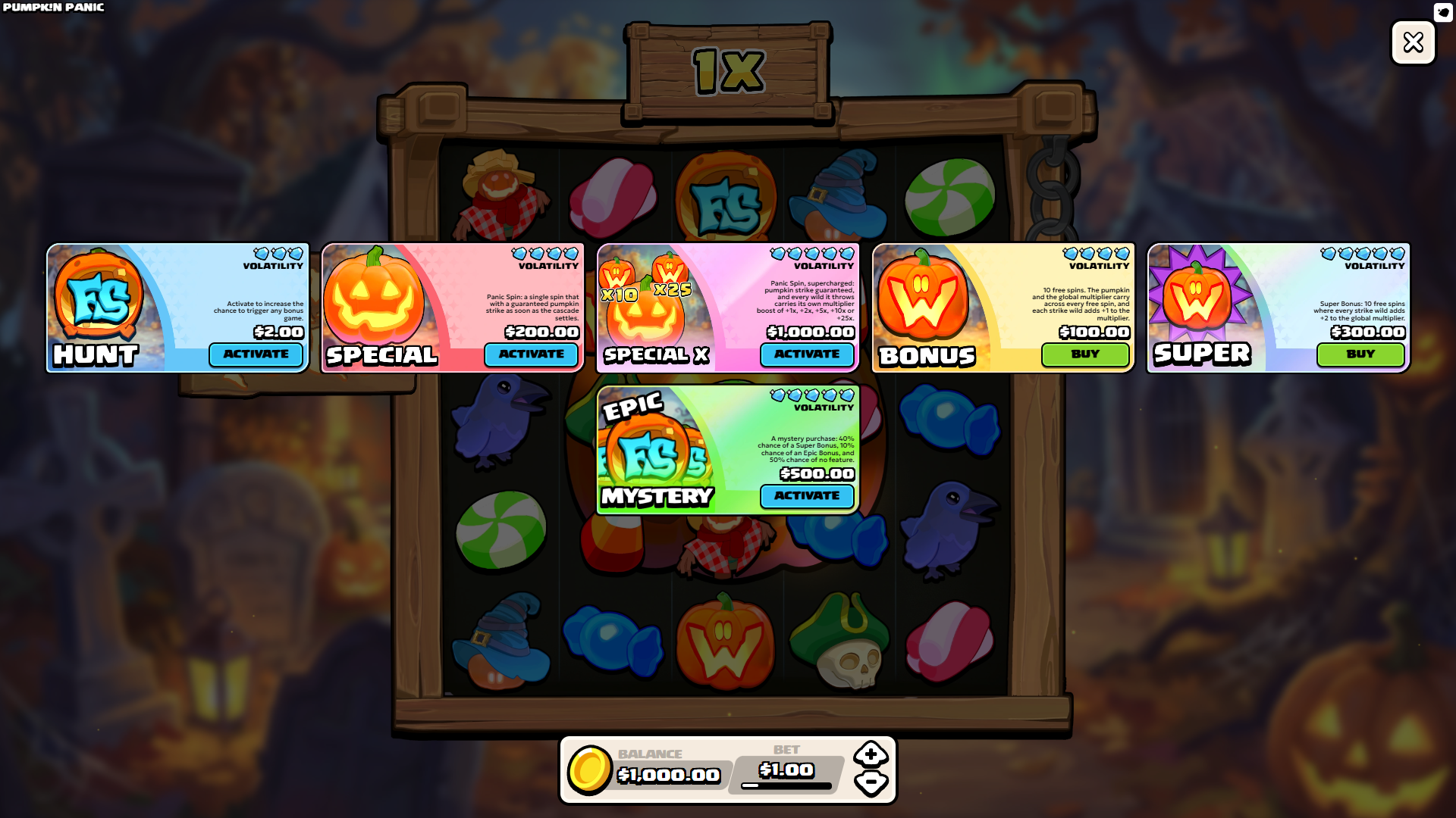 Pumpkin Panic bonus buy menu