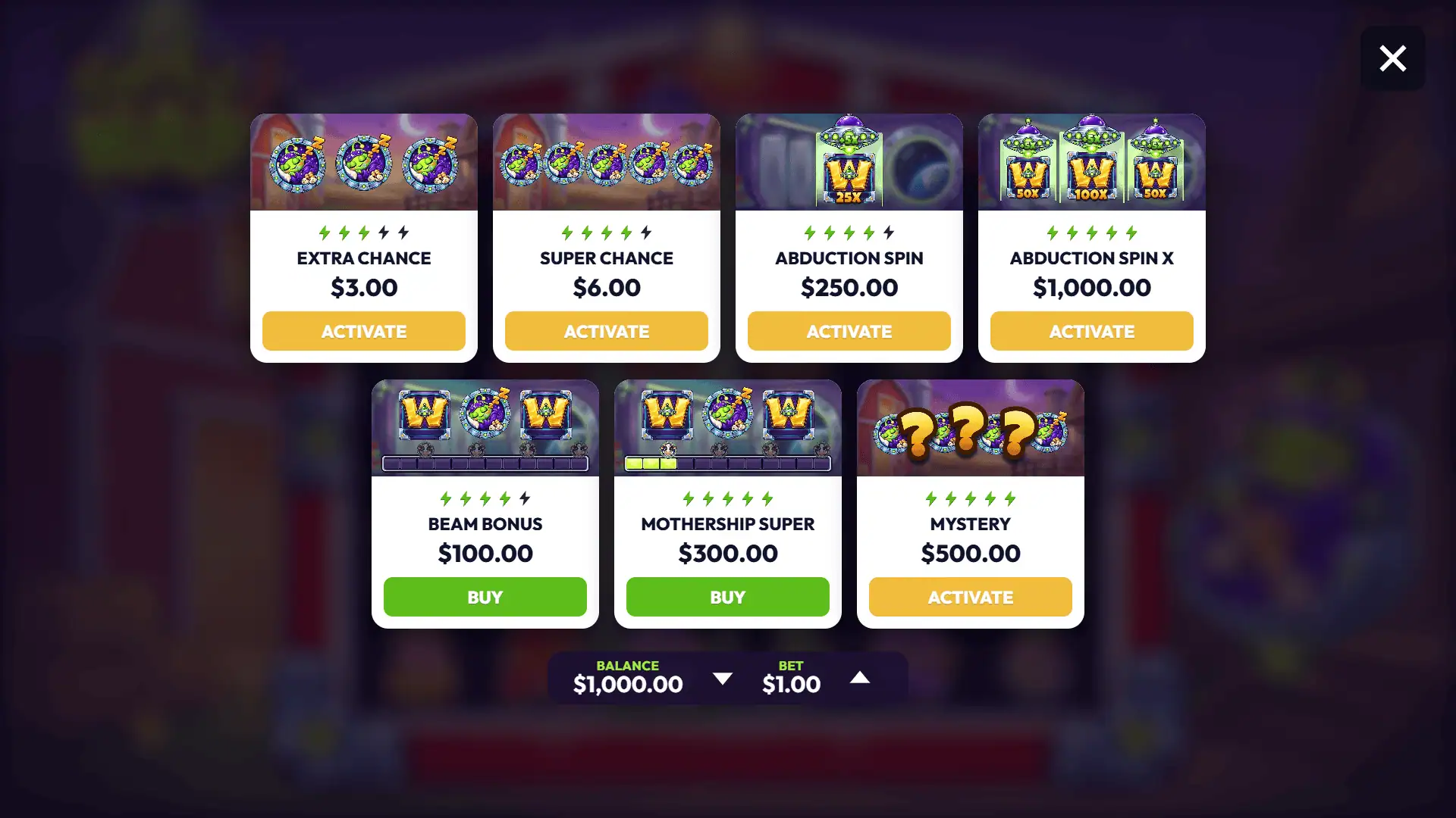 Cattle Nap bonus buy menu
