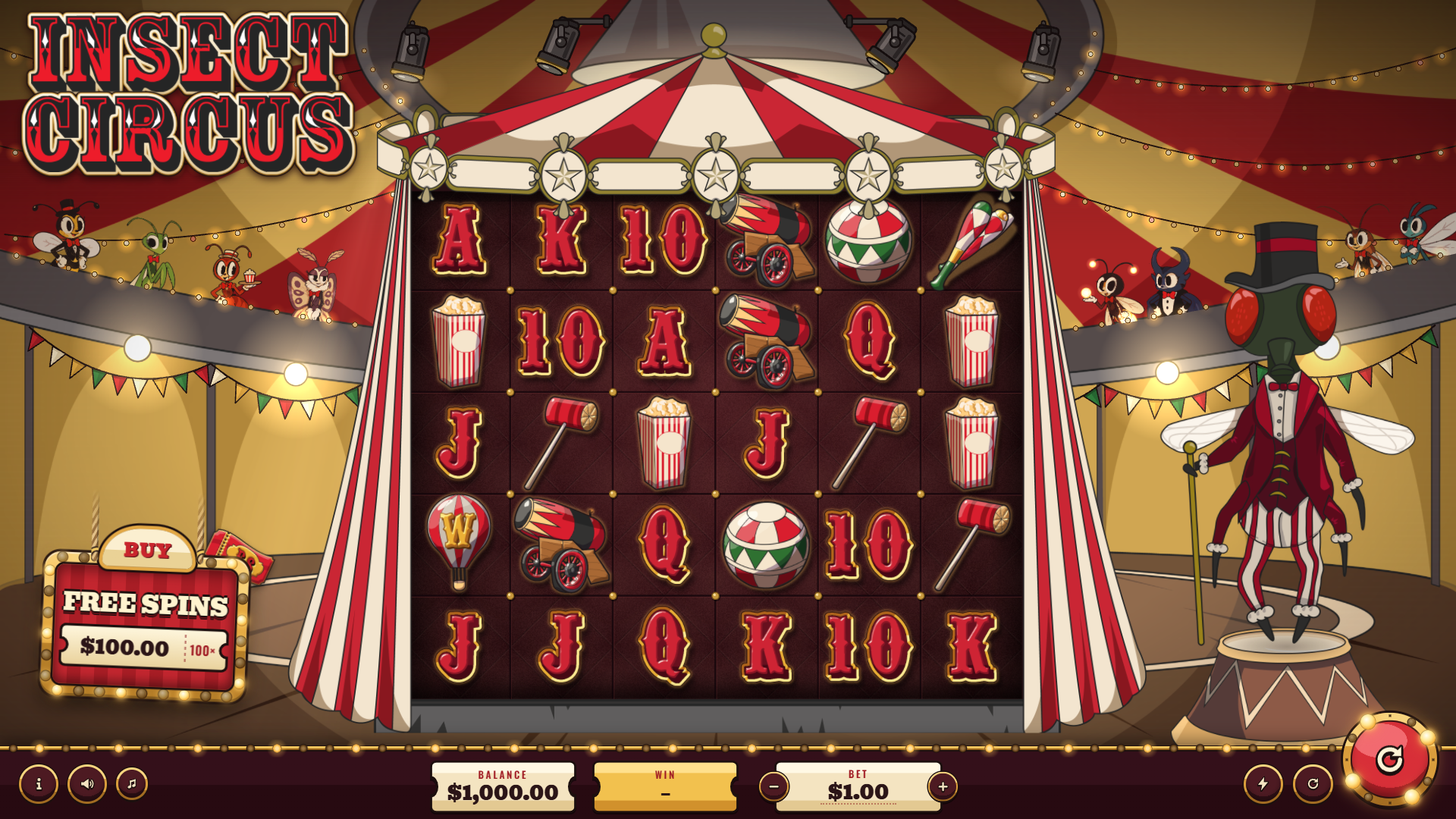 Insect Circus slot gameplay reels