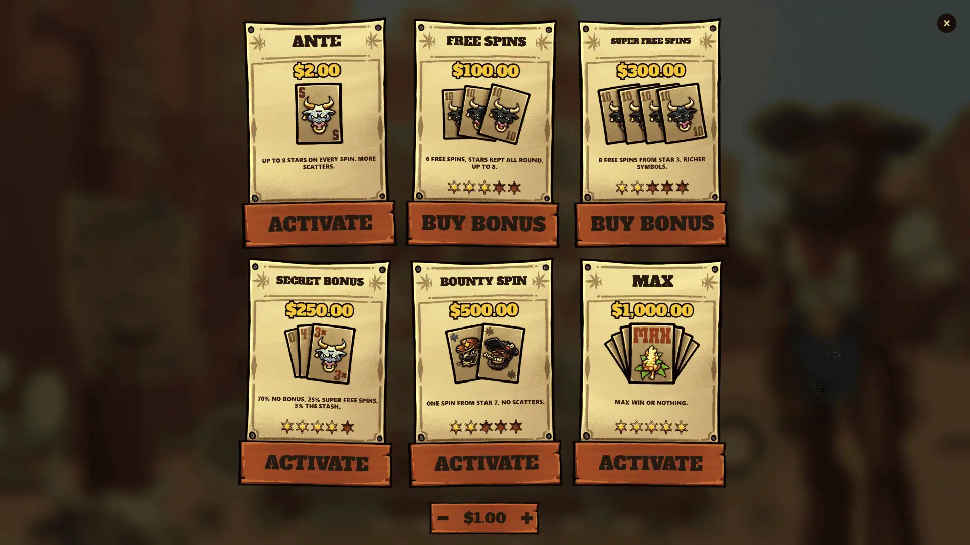 Baked or Alive bonus buy menu