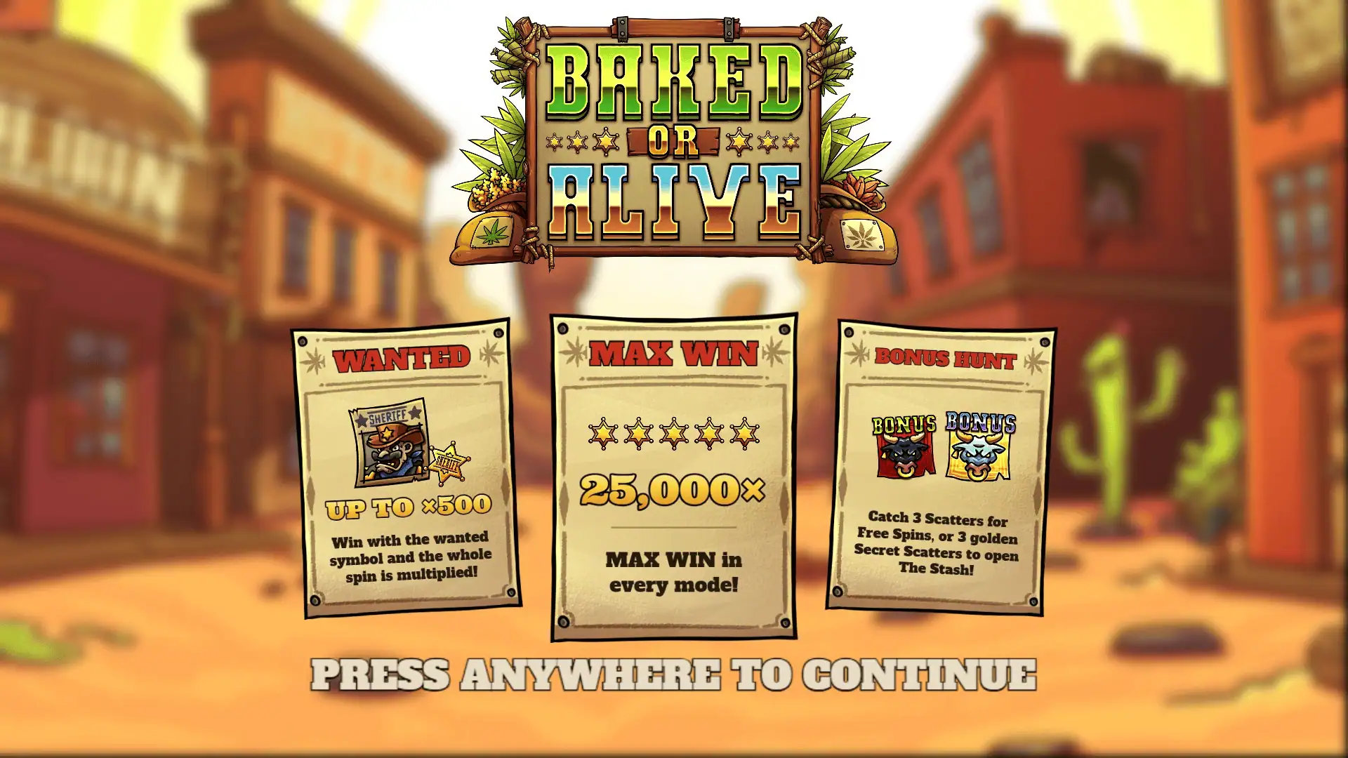 Baked or Alive slot intro screen