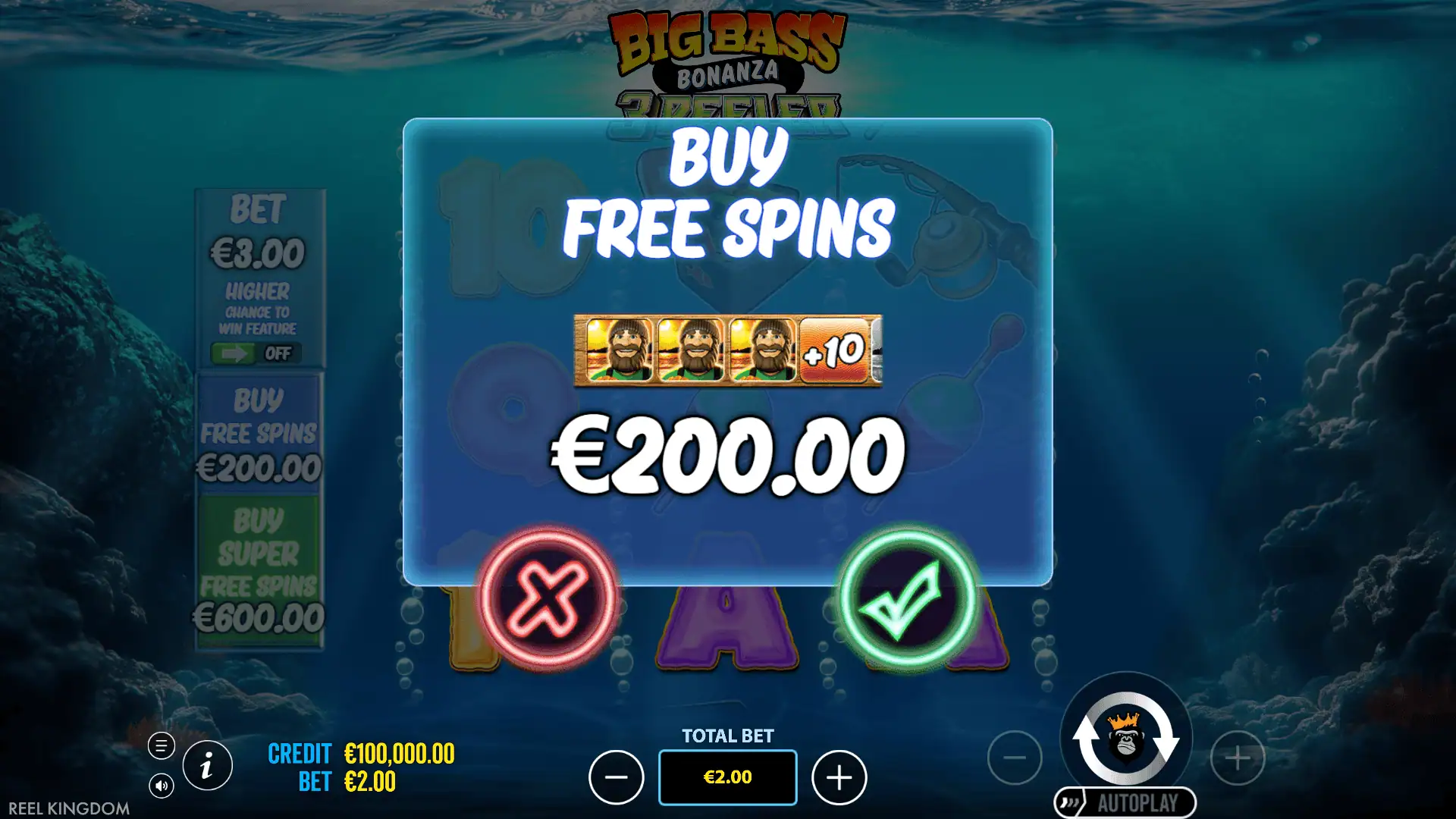 Big Bass Bonanza 3 Reeler bonus buy menu