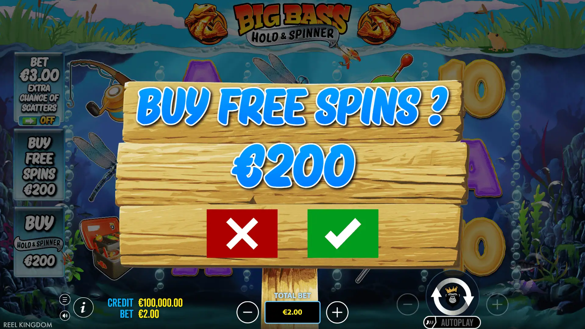 Big Bass Hold & Spinner bonus buy menu