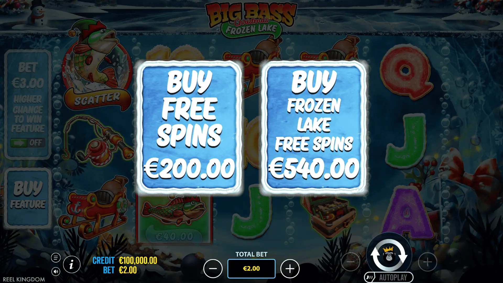 Big Bass Christmas Frozen Lake bonus buy menu