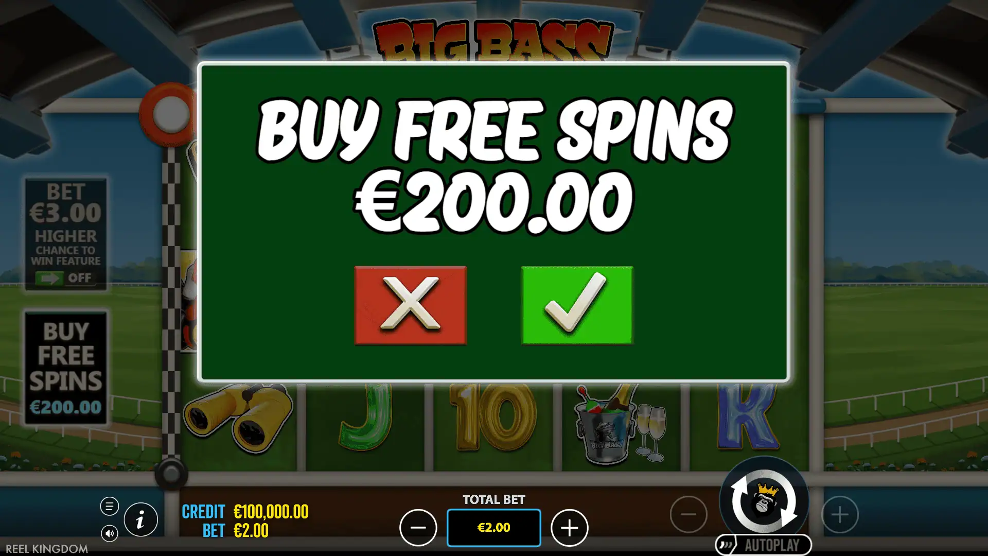 Big Bass Day at the Races bonus buy menu