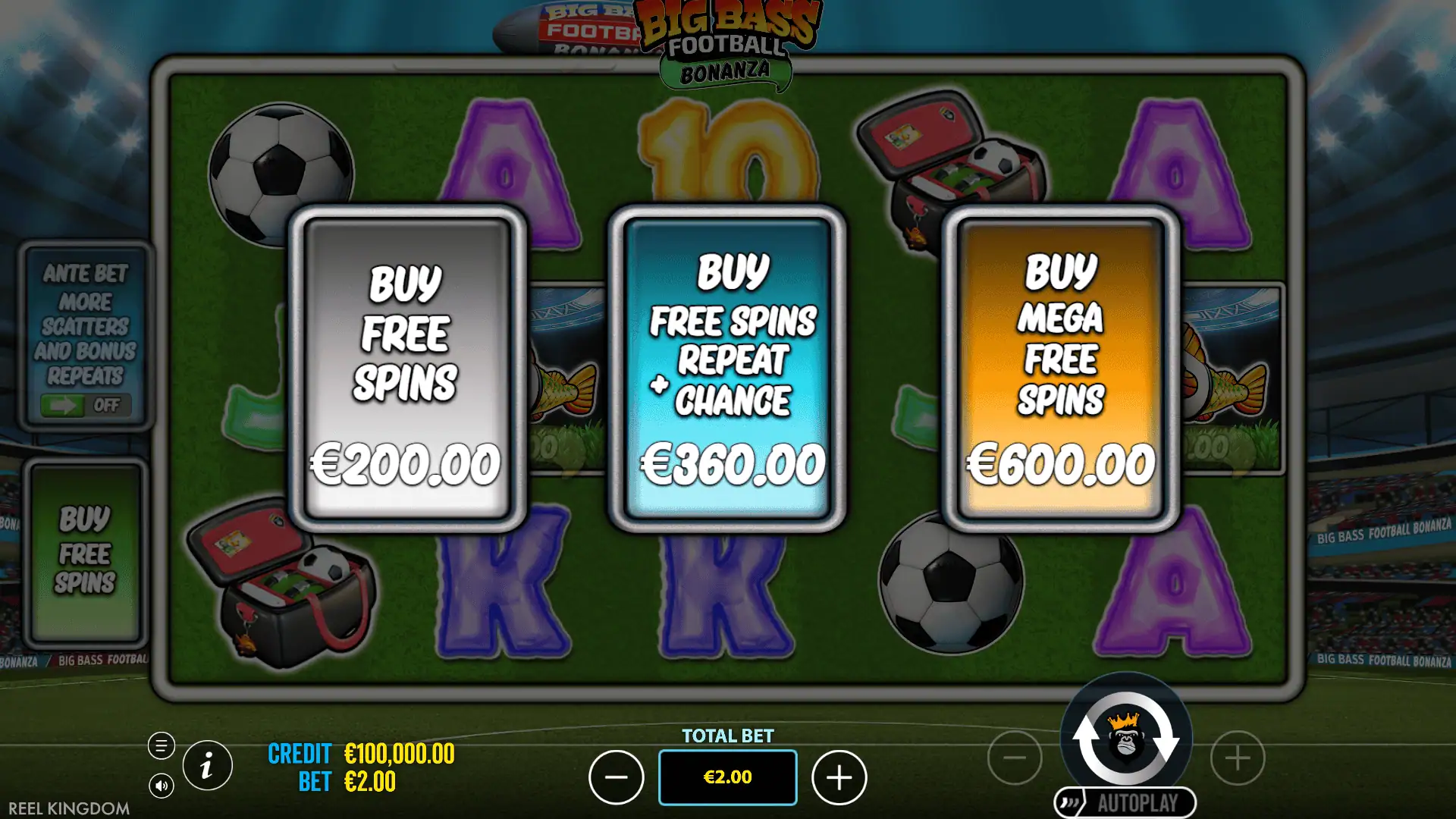 Big Bass Football Bonanza bonus buy menu