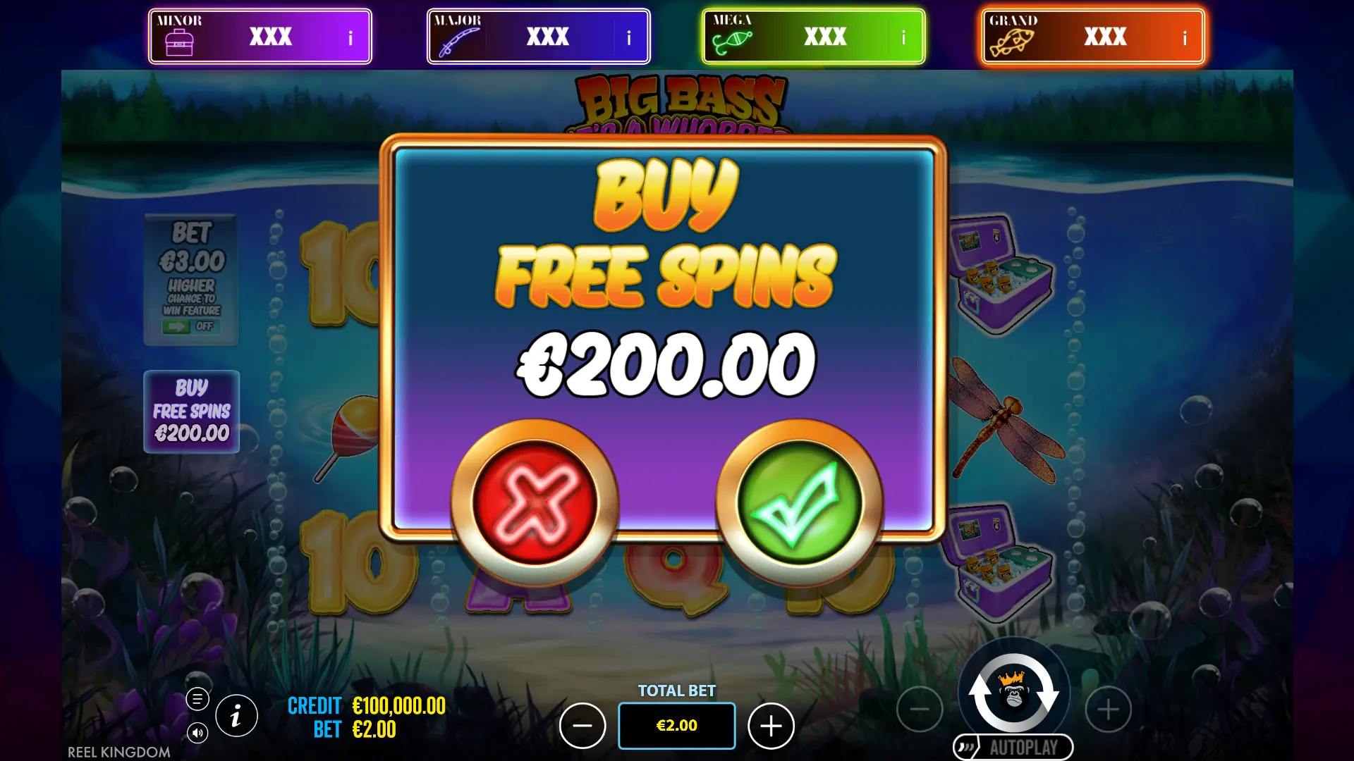 Big Bass It's a Whopper bonus buy menu