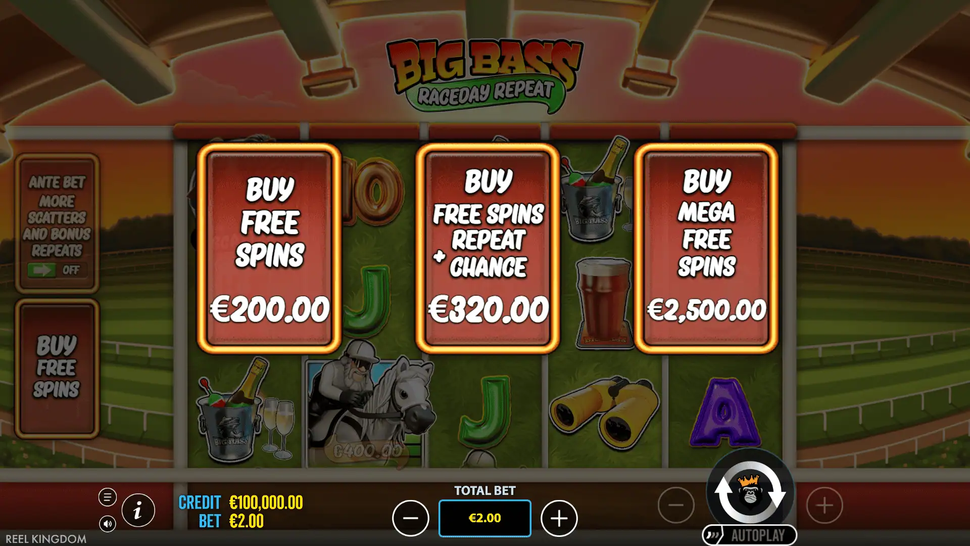 Big Bass Raceday Repeat bonus buy menu
