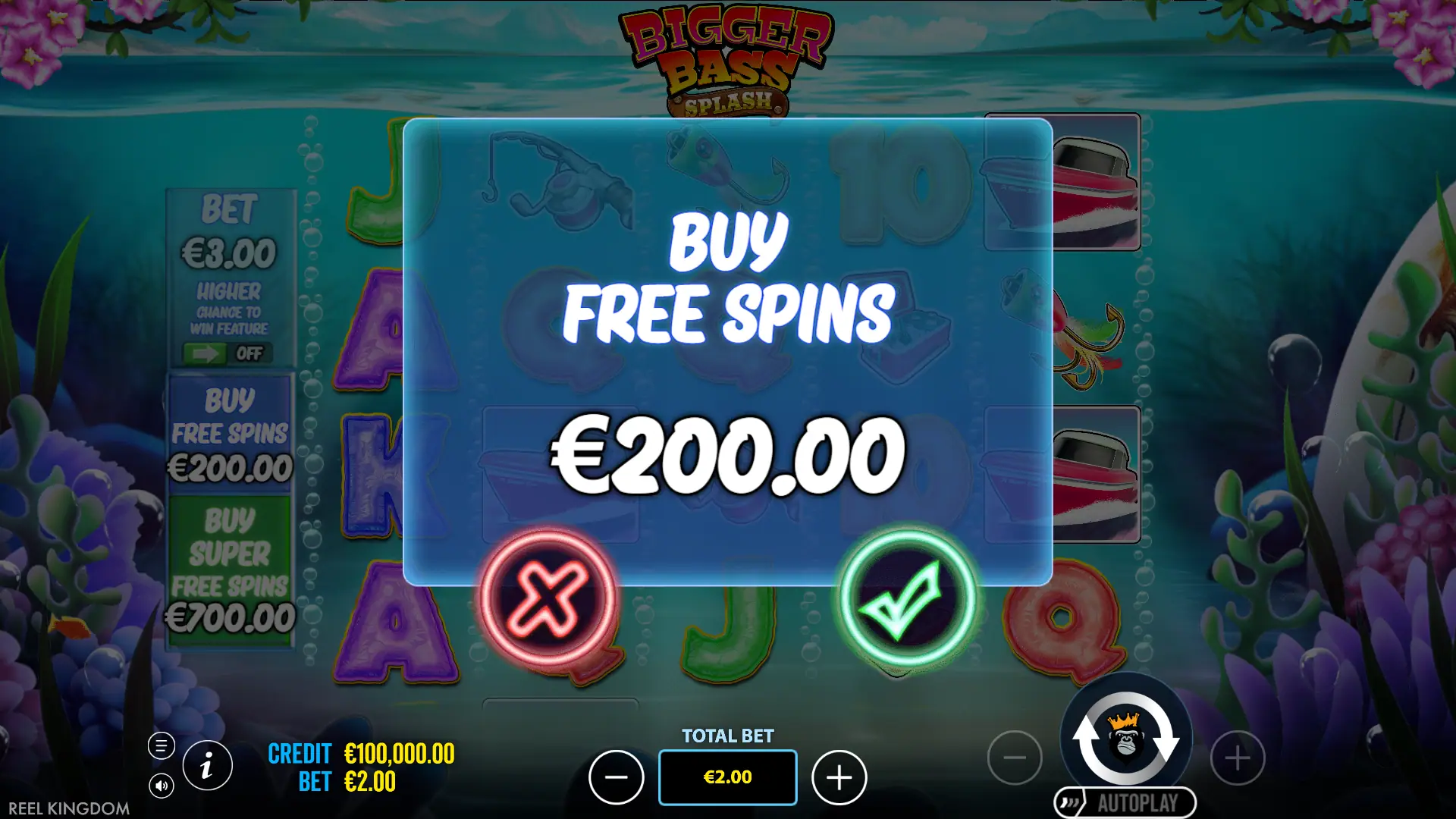 Bigger Bass Splash bonus buy menu