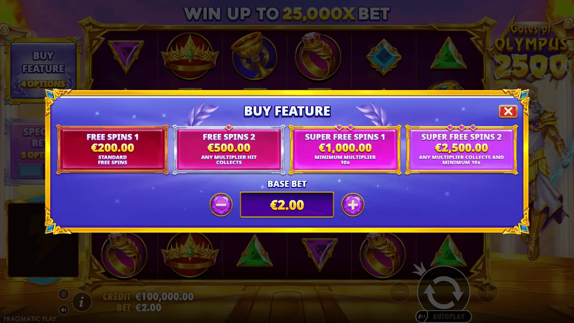 Gates of Olympus 2500 bonus buy menu