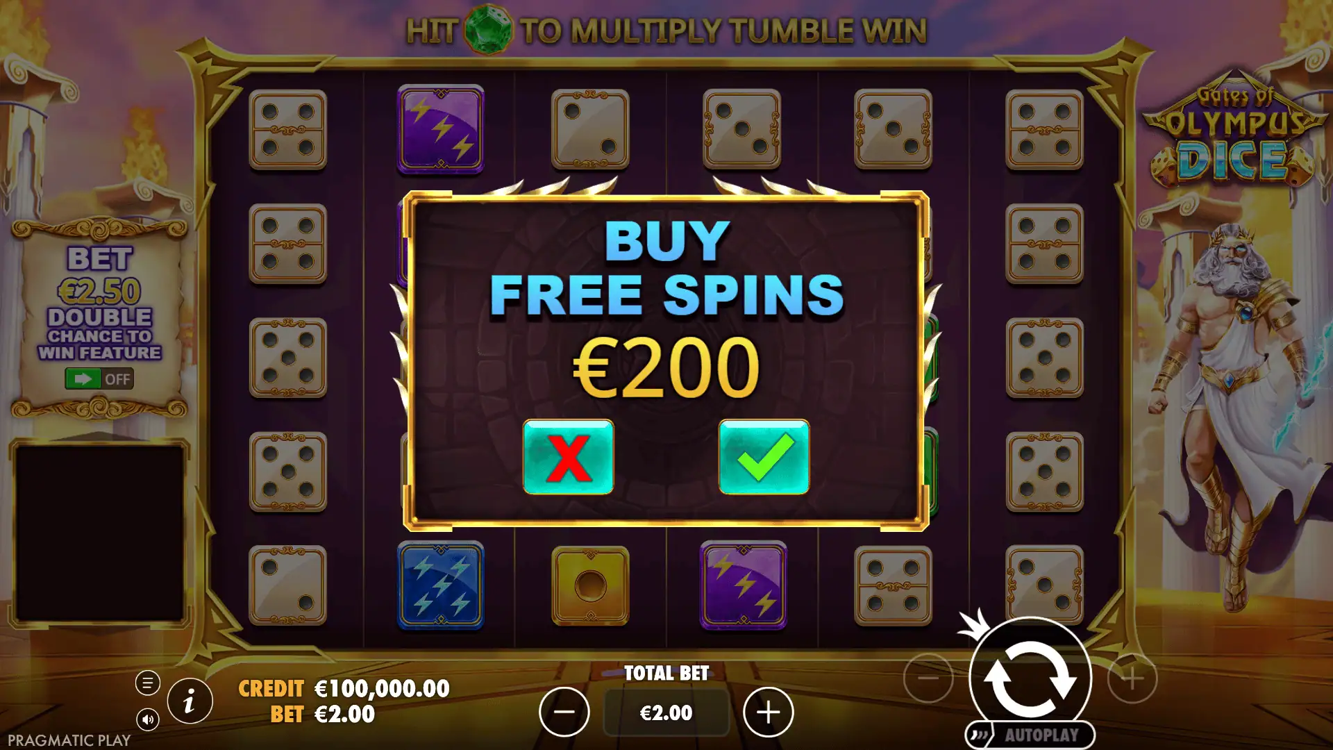 Gates of Olympus Dice bonus buy menu