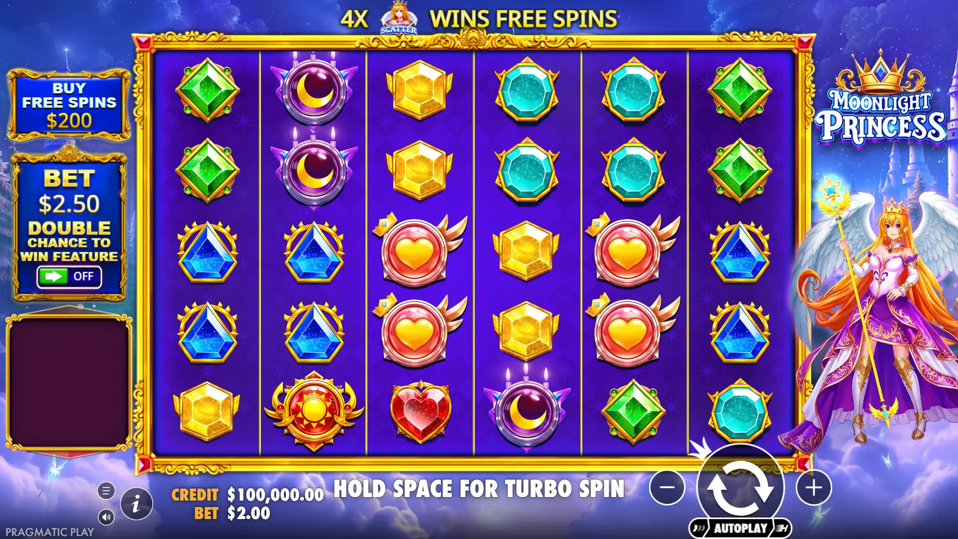Moonlight Princess slot gameplay reels