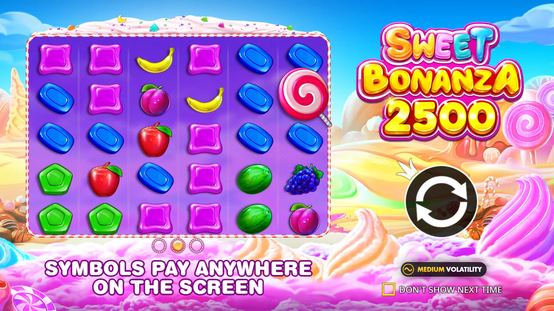 Sweet Bonanza 2500 slot intro screen
