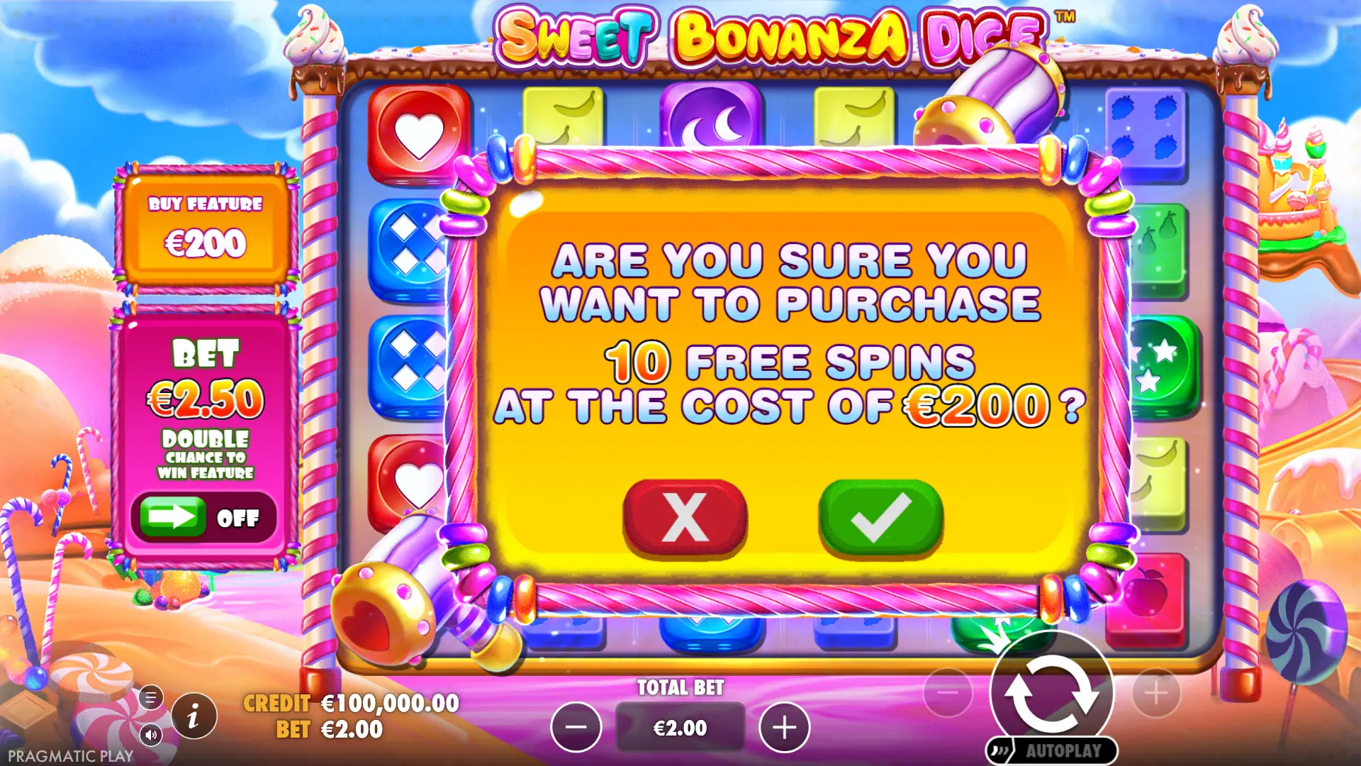 Sweet Bonanza Dice bonus buy menu