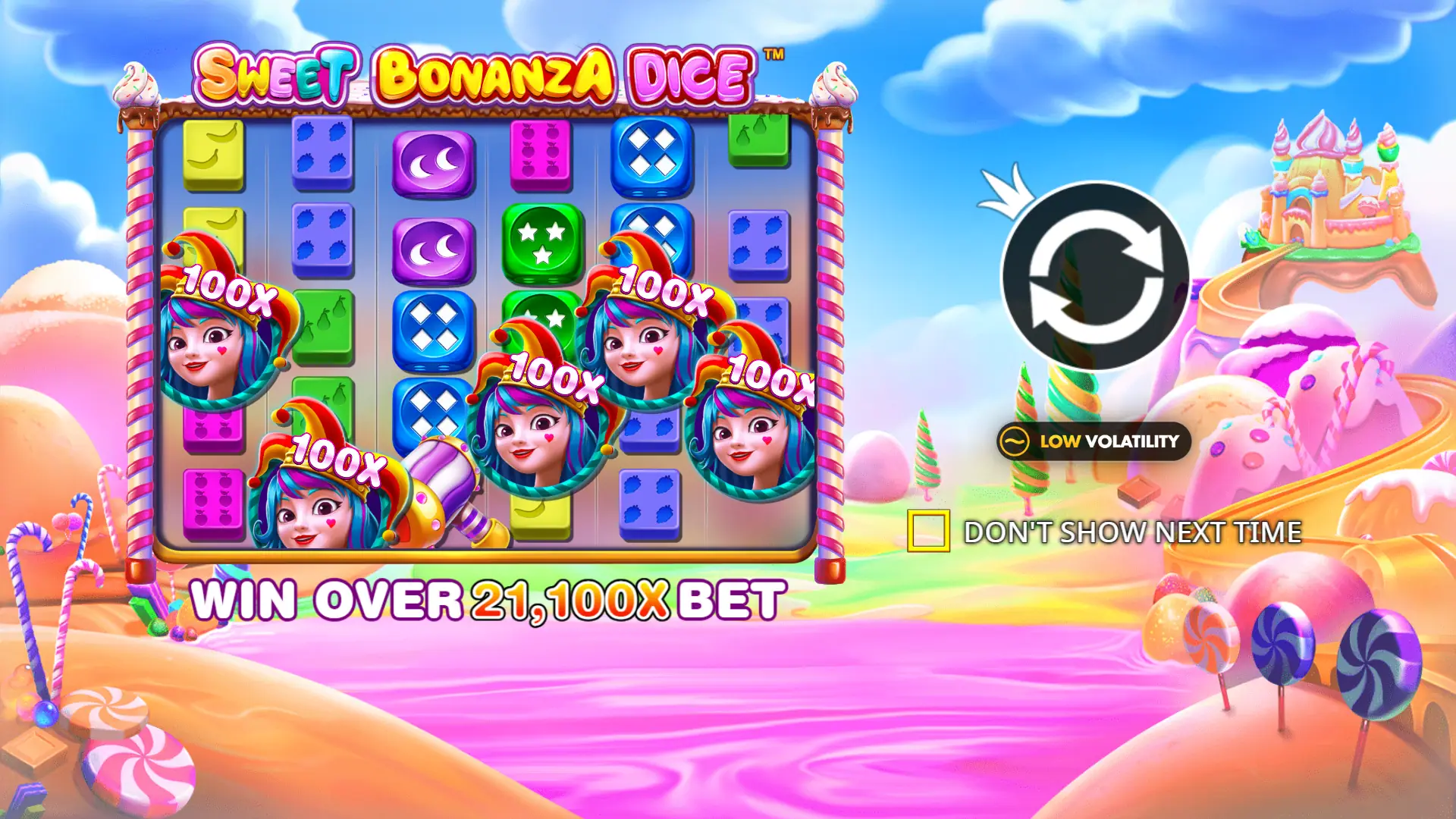 Sweet Bonanza Dice slot intro screen