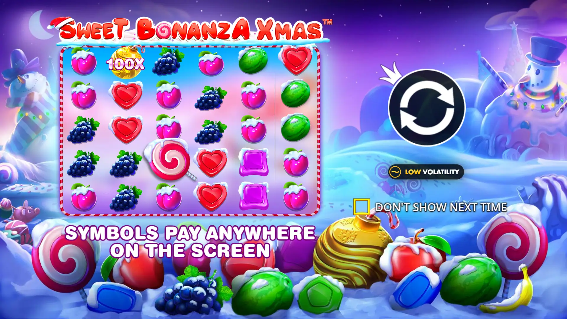 Sweet Bonanza Xmas slot intro screen