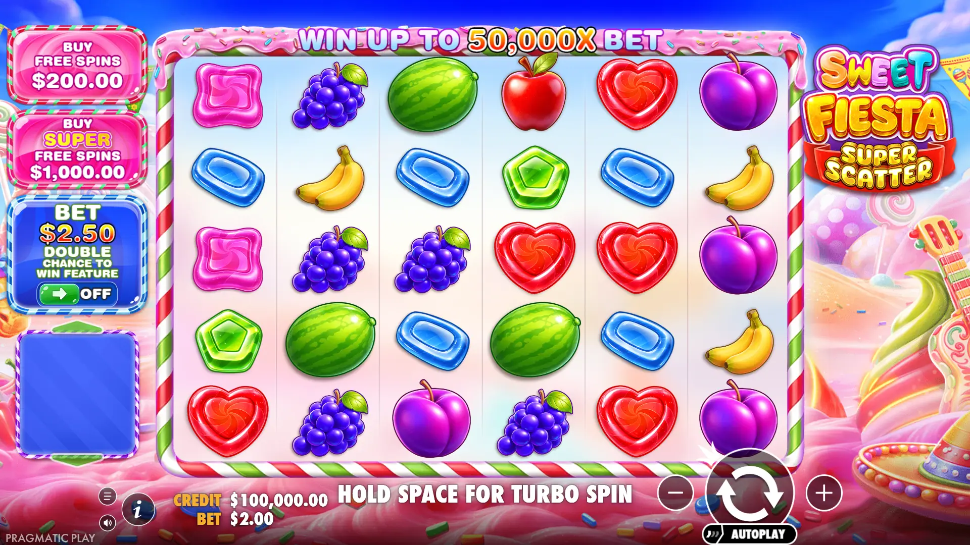 Sweet Fiesta Super Scatter bonus buy menu
