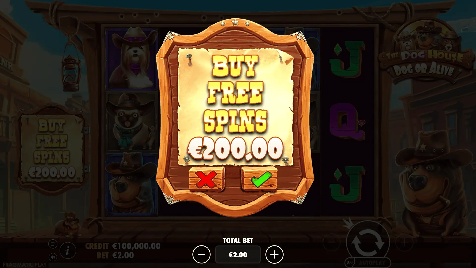The Dog House Dog or Alive bonus buy menu