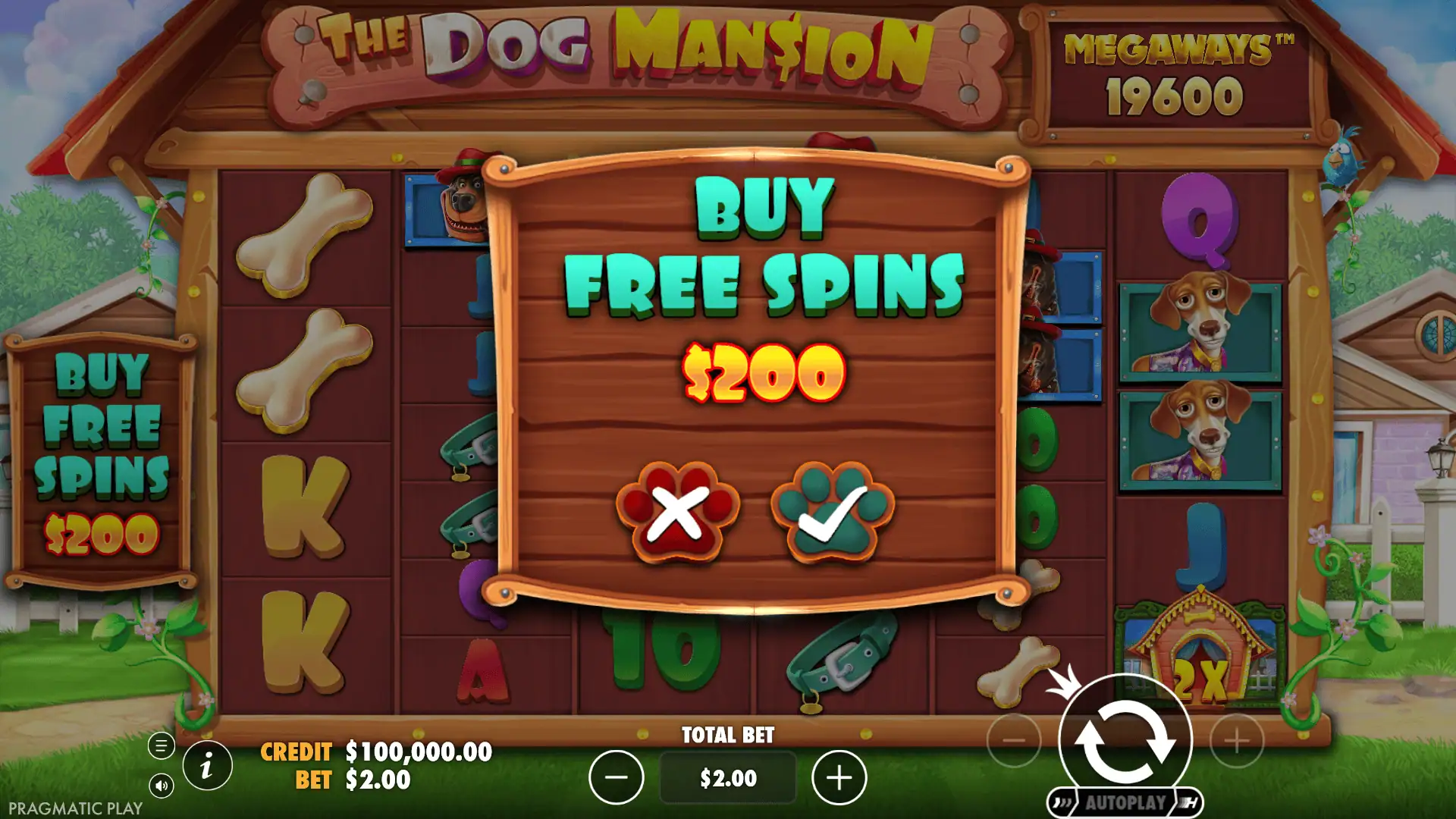 The Dog Mansion Megaways bonus buy menu