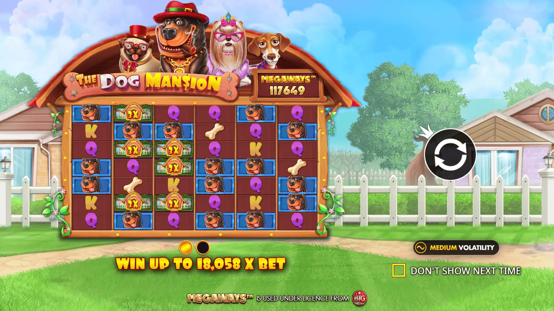 The Dog Mansion Megaways slot intro screen