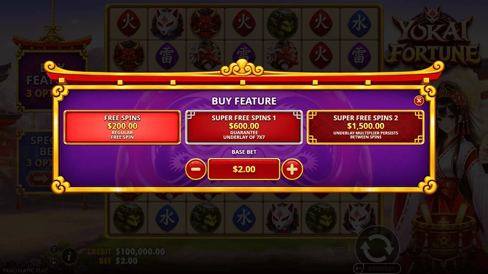 Yokai Fortune bonus buy menu