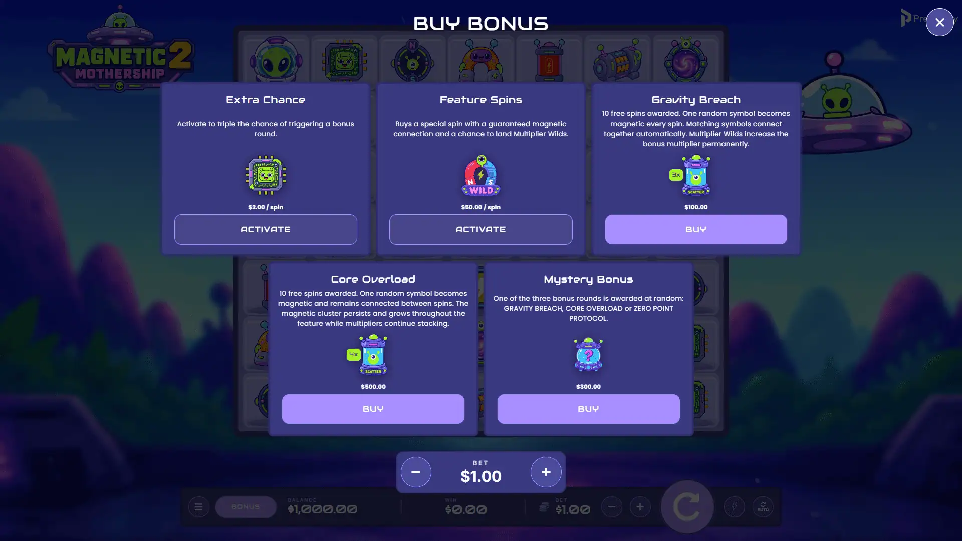Magnetic 2 Mothership bonus buy menu
