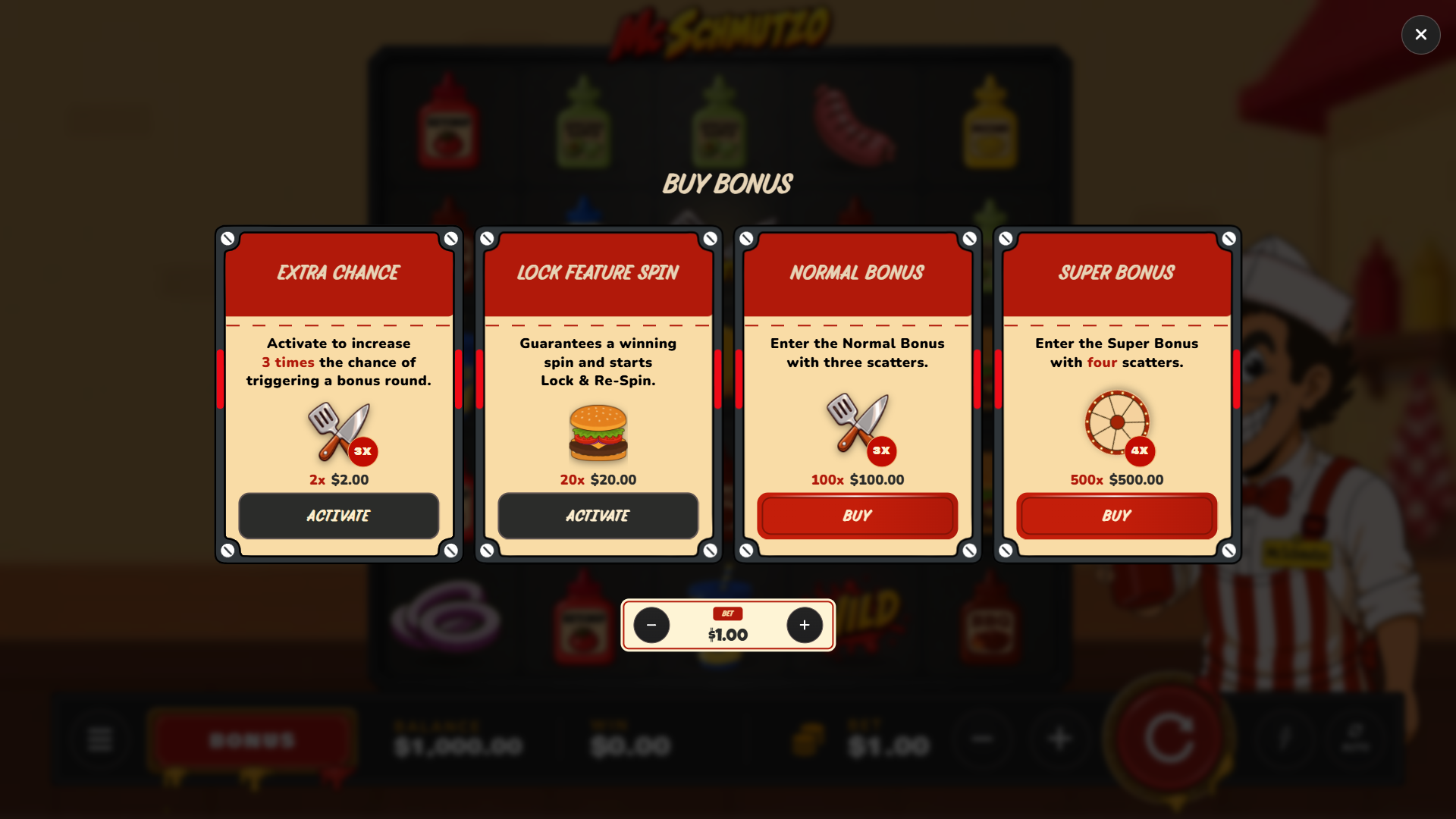 McSchmutzo bonus buy menu
