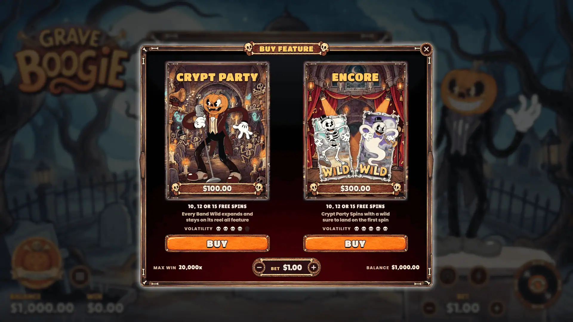 Grave Boogie bonus buy menu