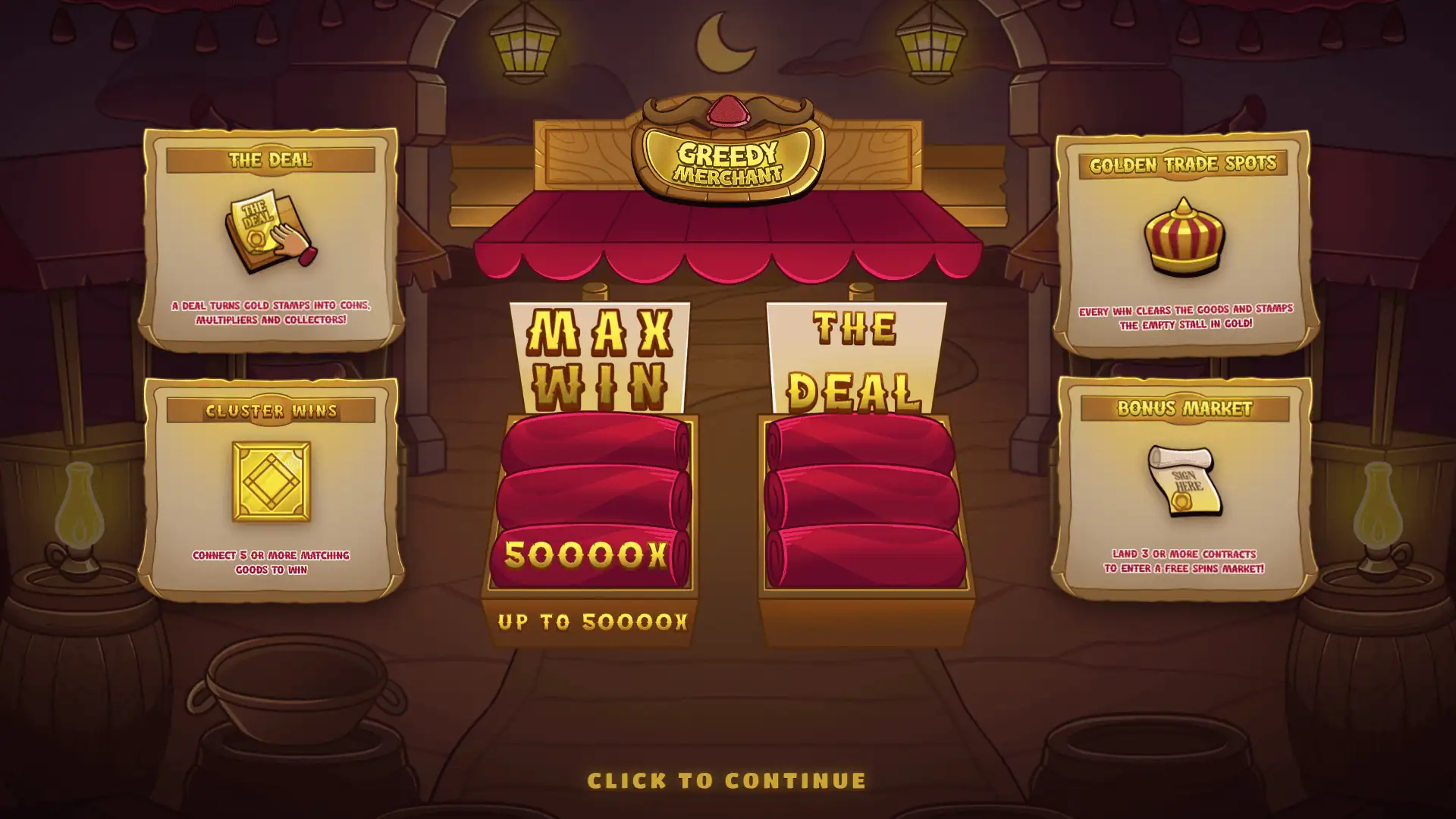 Greedy Merchant slot intro screen