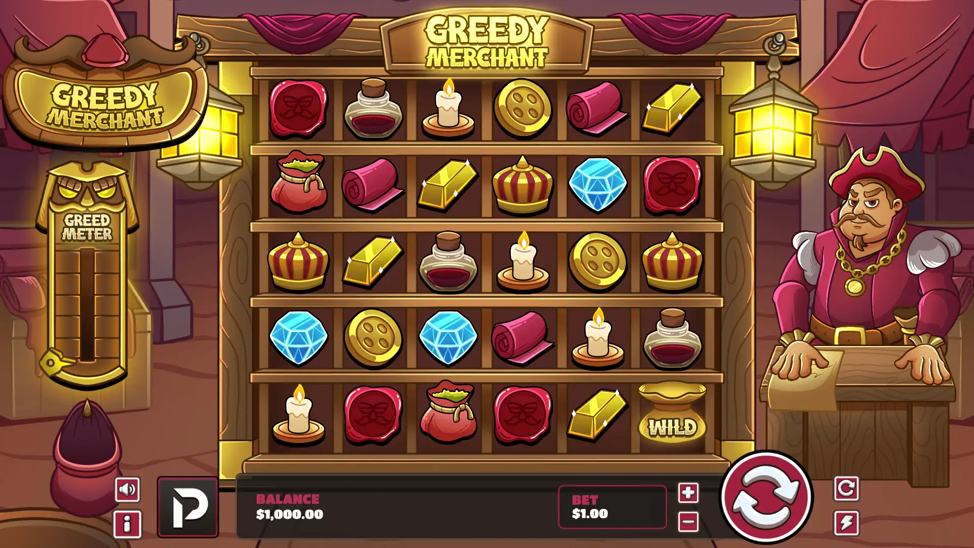 Greedy Merchant slot gameplay reels