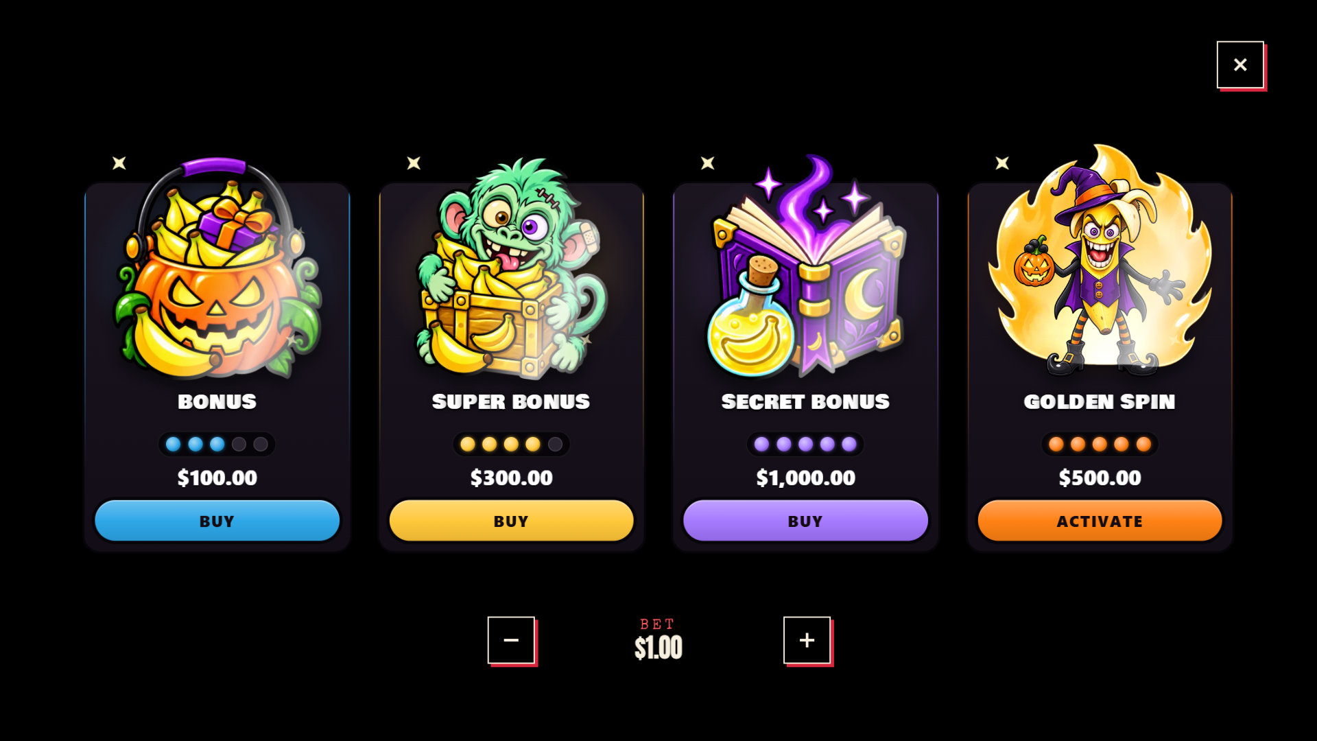 Halloween Banana bonus buy menu