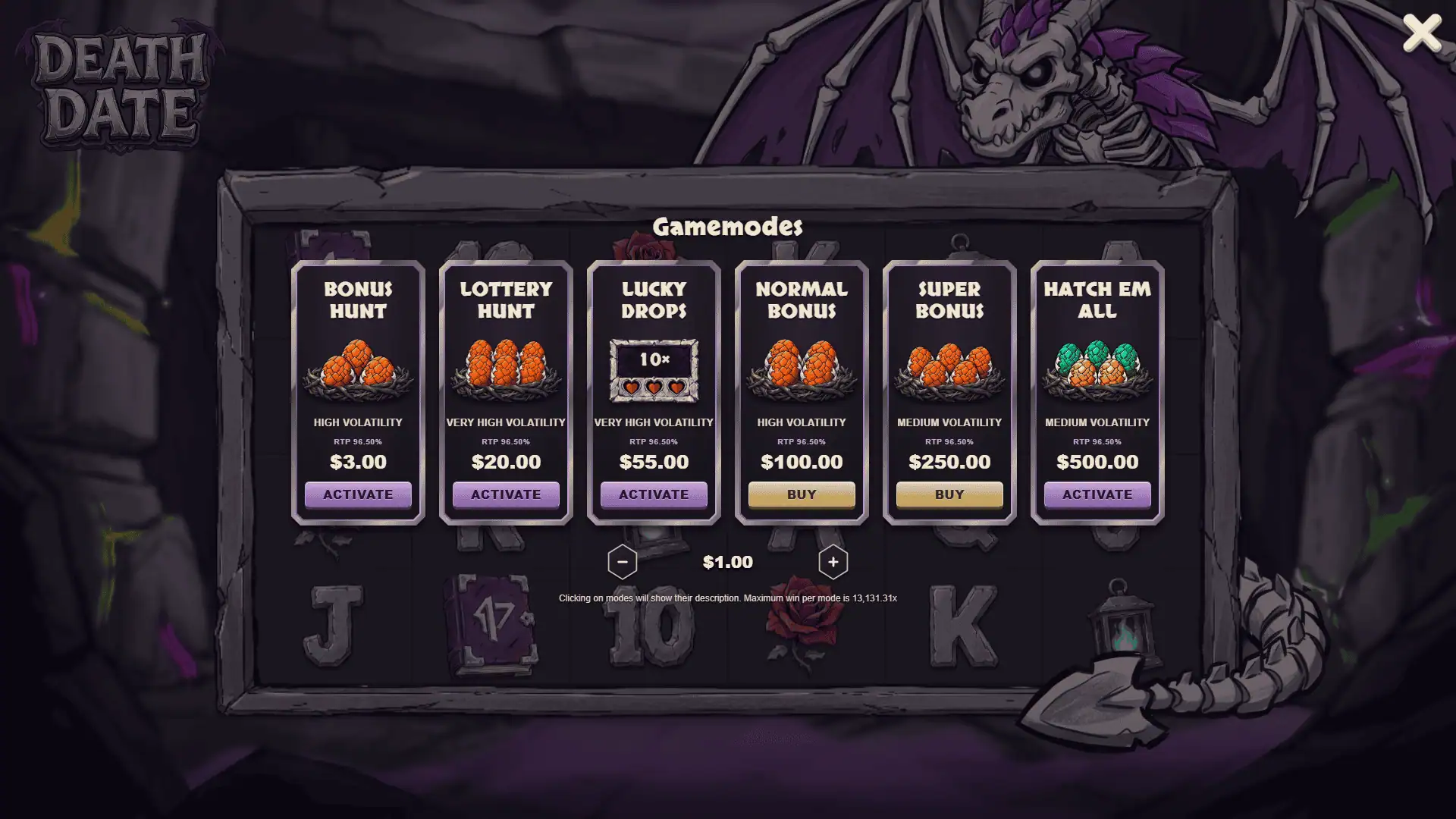 Death Date bonus buy menu