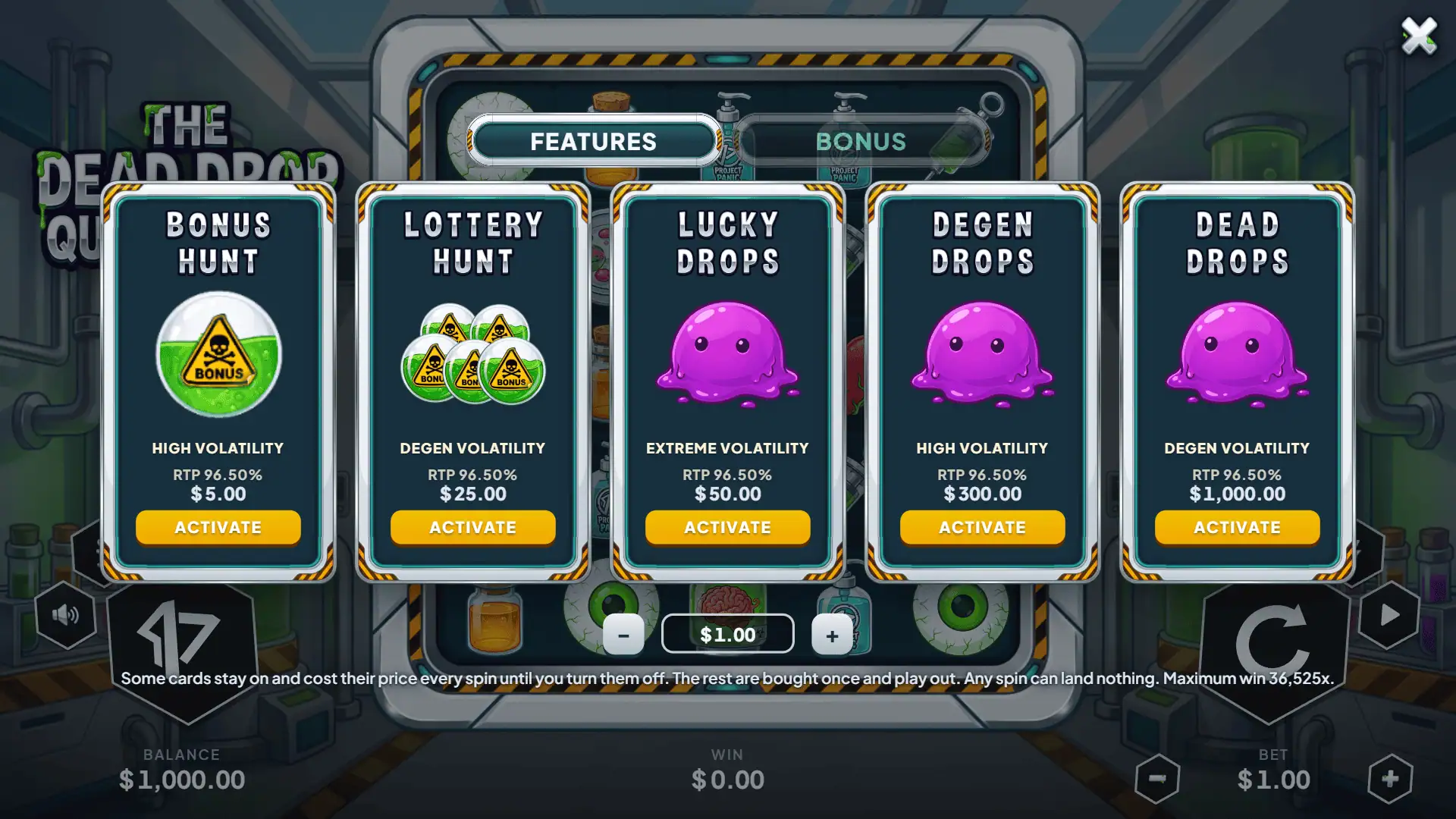 The Dead Drop: Quarantine bonus buy menu
