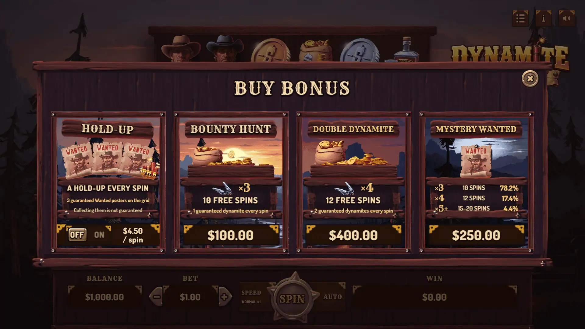 Dynamite Bounty bonus buy menu