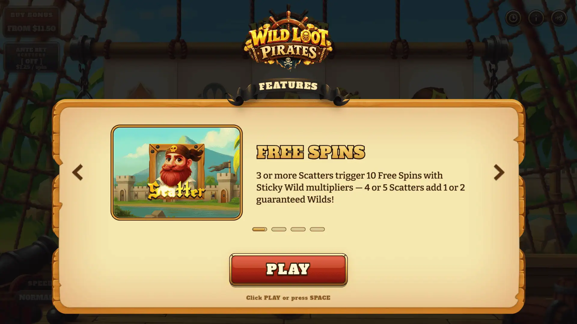Wild Loot Pirates slot intro screen