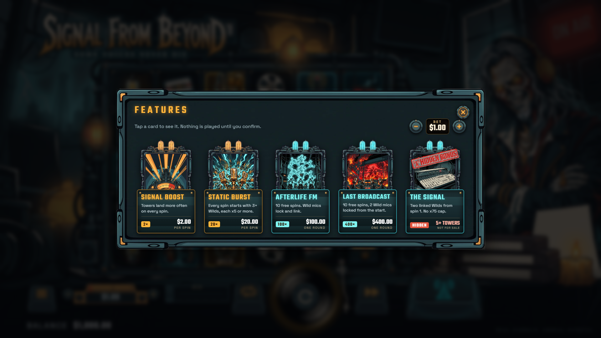 Signal From Beyond bonus buy menu