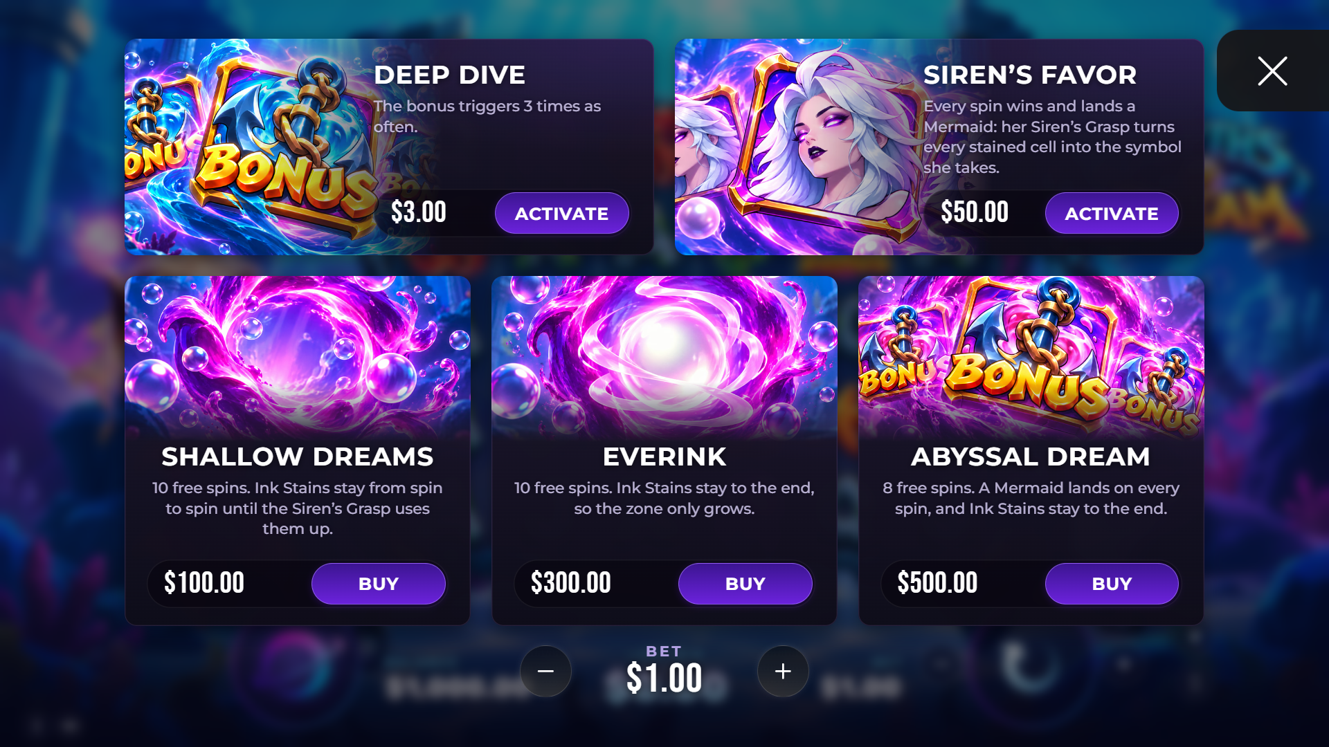 Depths of Dream bonus buy menu