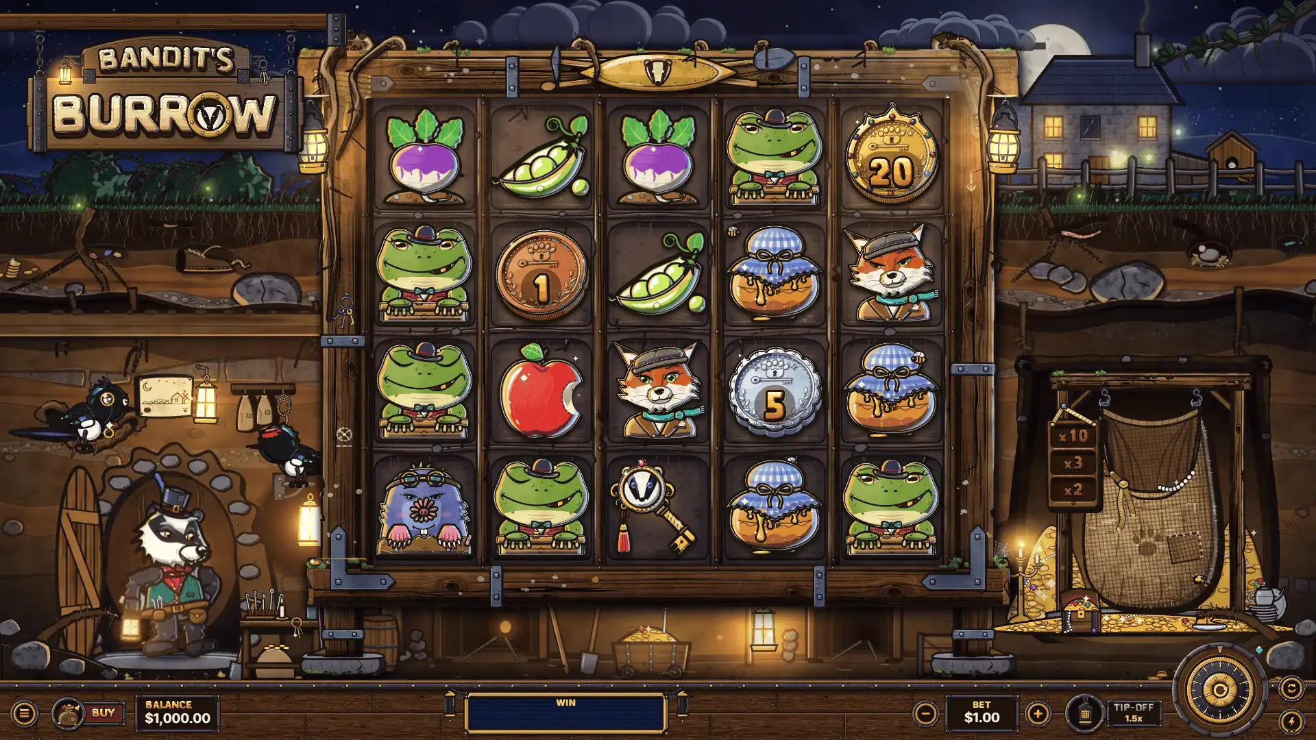 Bandit's Burrow slot gameplay reels