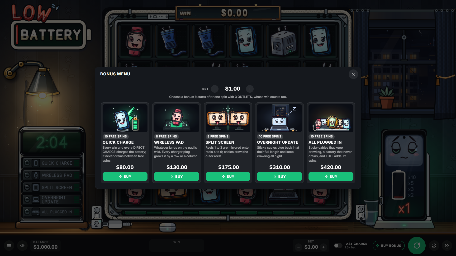 Low Battery bonus buy menu