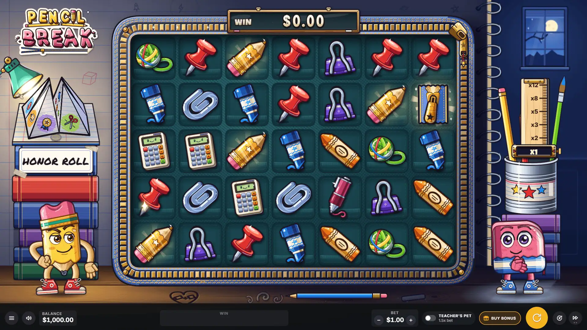 Pencil Break slot gameplay reels