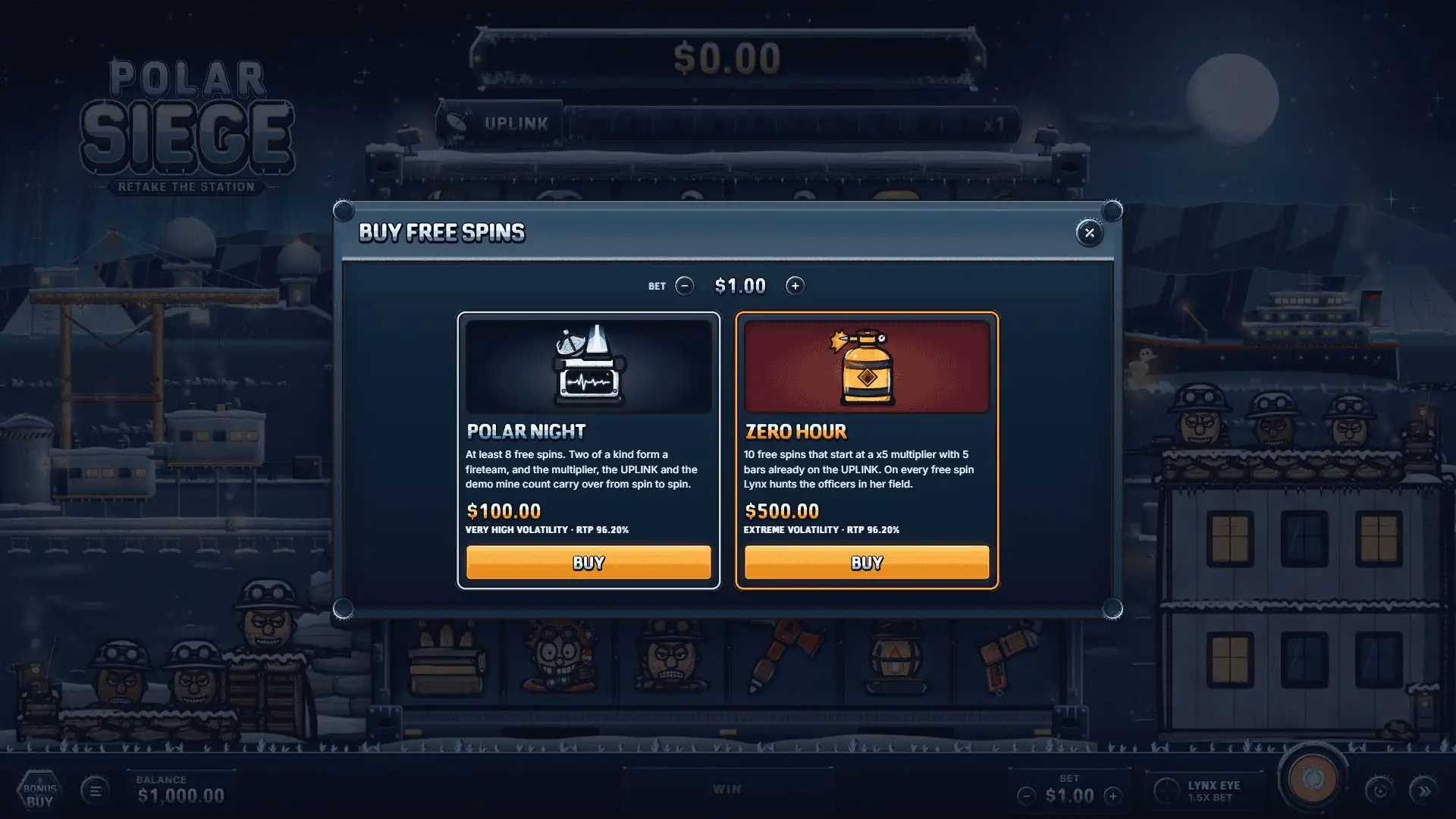 Polar Seige bonus buy menu