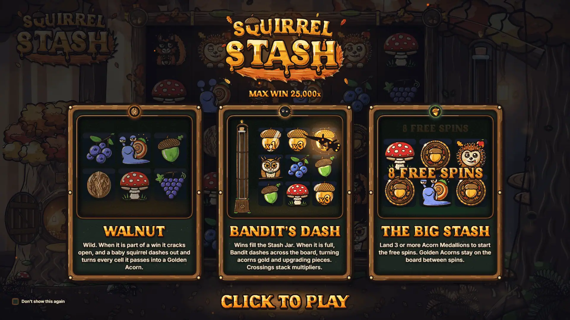 Squirrel Stash slot intro screen