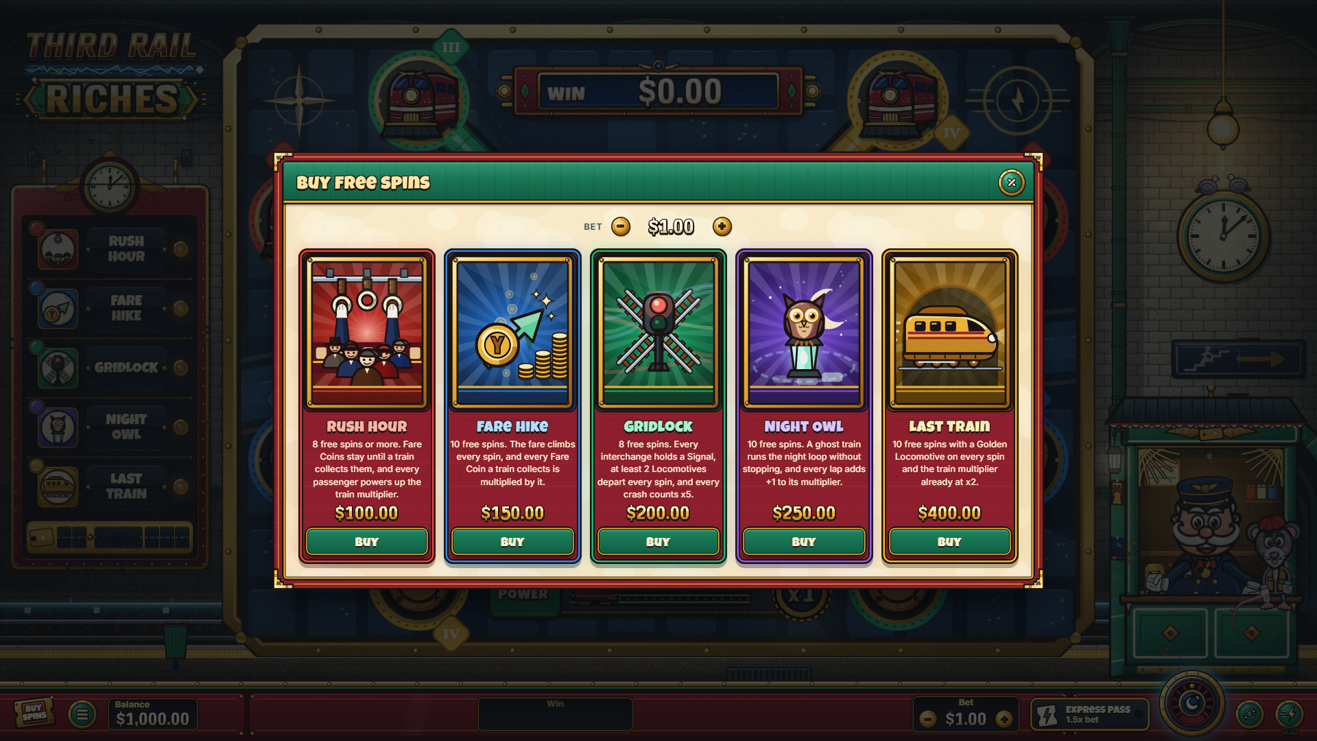 Third Rail Riches bonus buy menu