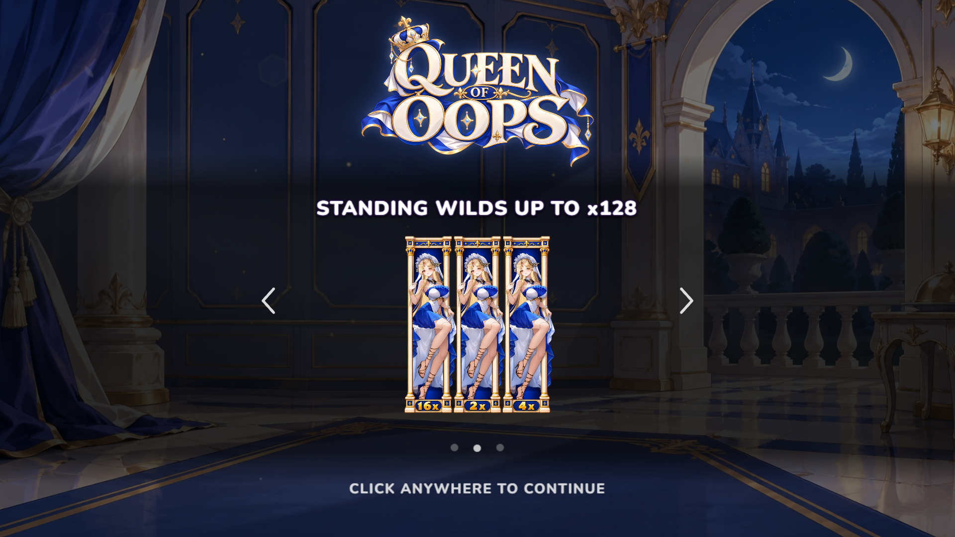 Queen of Oops slot intro screen