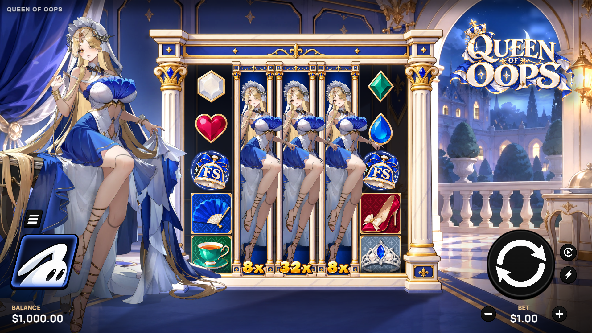 Queen of Oops slot gameplay reels