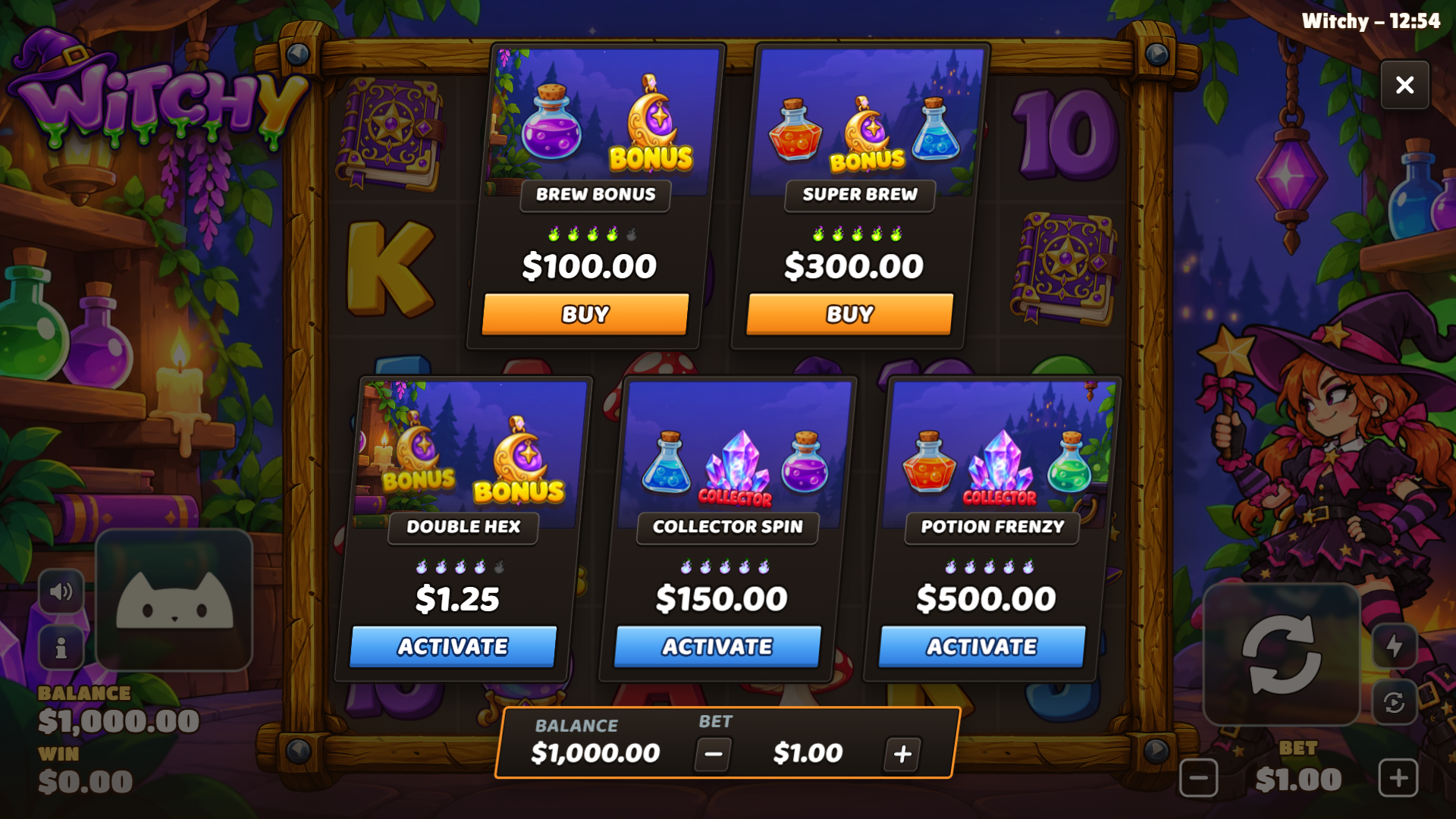 Witchy bonus buy menu